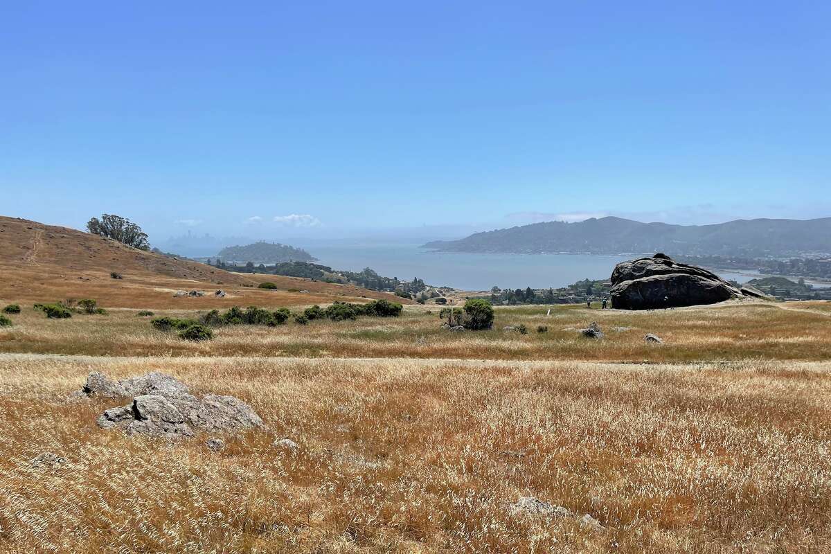 Vista de Turtle Rock y el horizonte de San Francisco desde Ring Mountain Preserve.