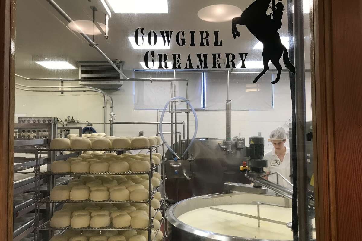 Las ventanas de la lechería Point Reyes permiten a los visitantes observar el metódico proceso de elaboración del queso.