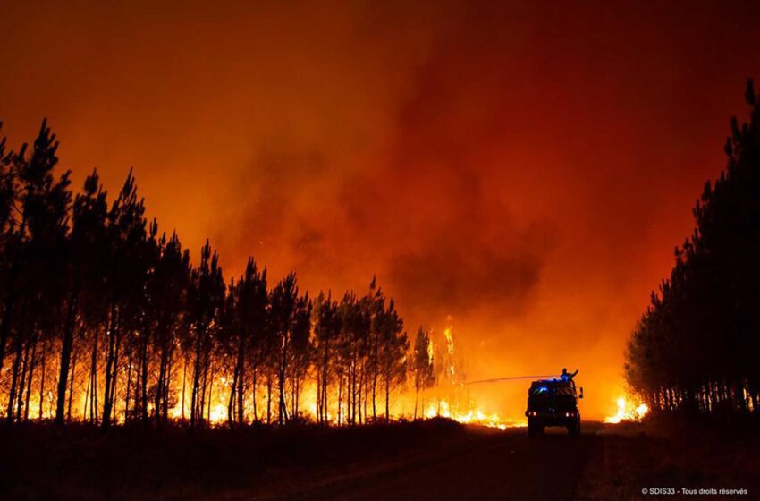  Los bomberos combaten un gran incendio forestal en el suroeste de Francia