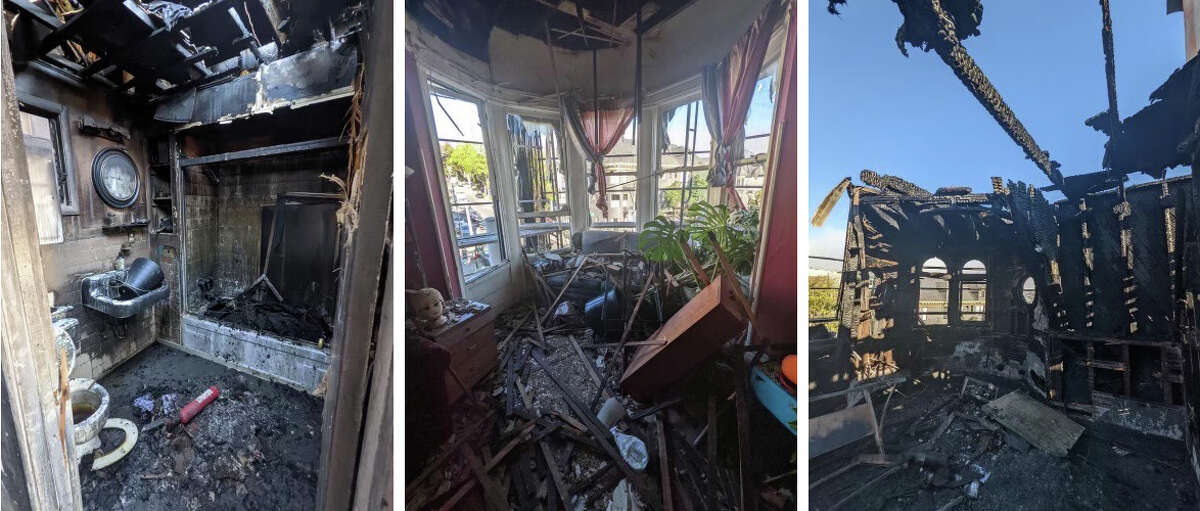 Vistas interiores de los extensos daños por incendio en un edificio de apartamentos de Lower Haight, después de un incendio de tres alarmas a principios de esta semana.
