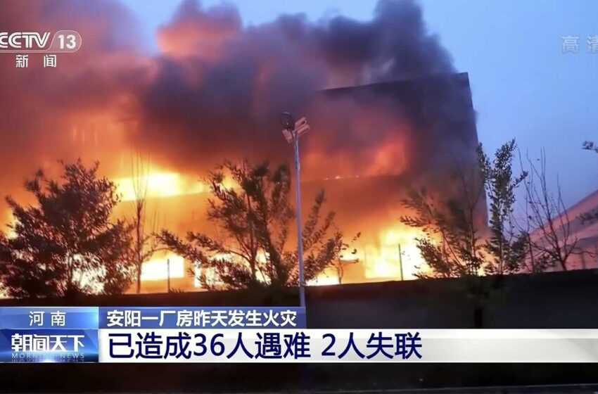  Un incendio mata a 38 personas en un mayorista industrial en el centro de China
