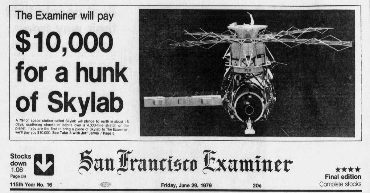 El San Francisco Examiner lanza su truco publicitario Skylab. Viernes, 29 de junio de 1979.