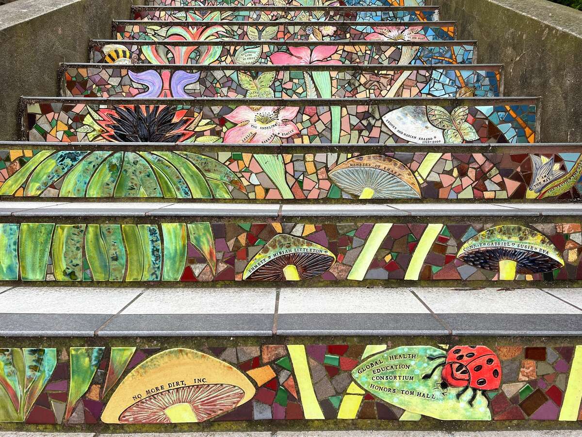 Un primer plano de una sección de Hidden Garden Steps en San Francisco, California.