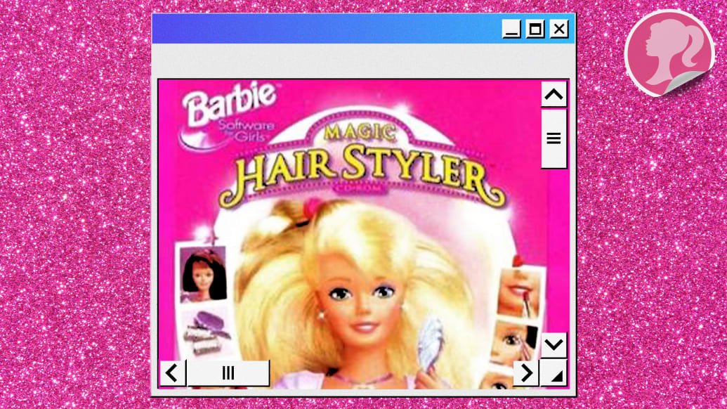 Una ilustración que incluye fotos de la iconografía de Barbie, Glitter y el logotipo de Barbie.