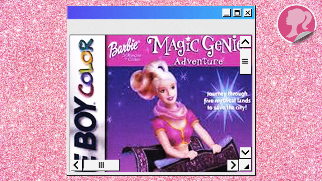 Una ilustración que incluye fotos de la iconografía de Barbie, Glitter y el logotipo de Barbie.